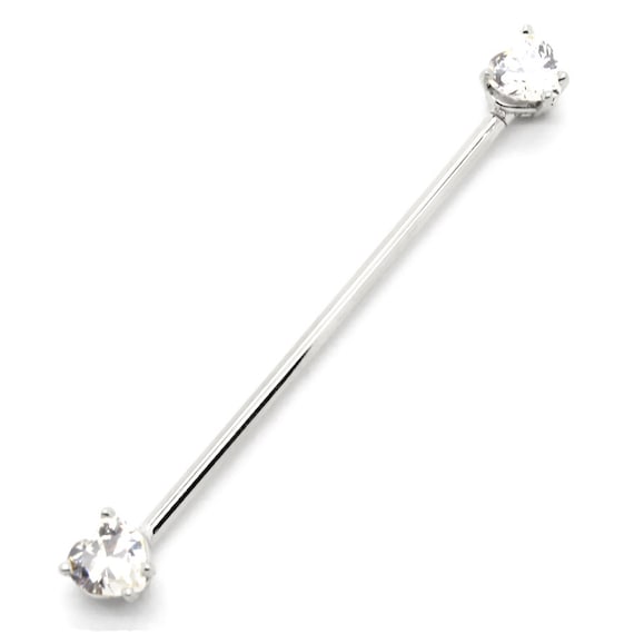 14K White Gold Industrial Scaffold Straight Barbell With Heart - Etsy