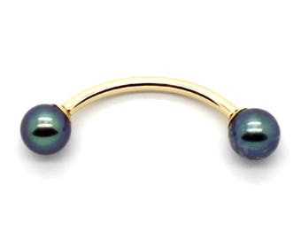 14K Gelbgold Curved Barbell mit Peacock Pearls – Größen 14G-18G