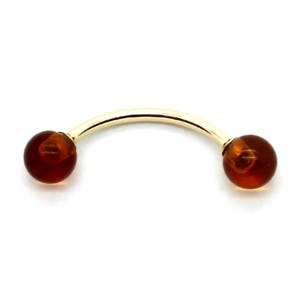 14K Yellow Gold Curved Barbell with Amber Beads – Sizes 14G-18G