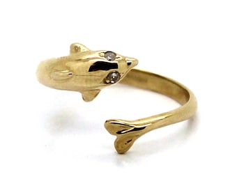 14K Yellow Gold Crossover Dolphin Toe Ring with Diamonds