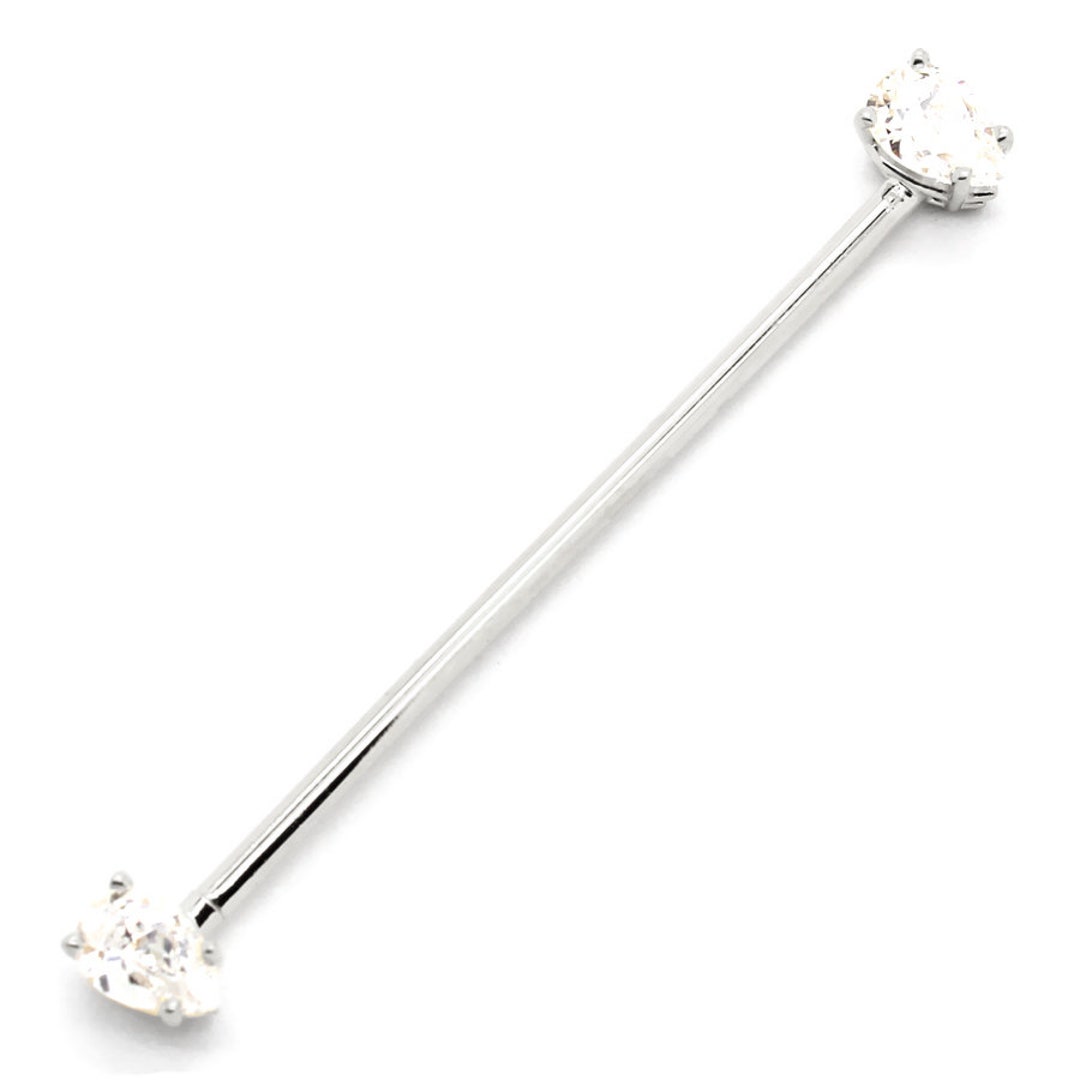 14K White Gold Industrial Scaffold Straight Barbell With Pear - Etsy