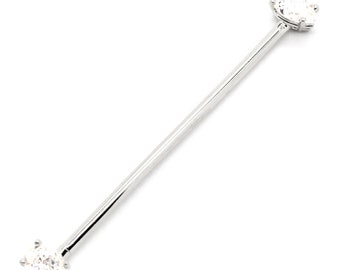 14K Weiß- oder Gelbgold Industrial Scaffold Straight Barbell mit birnenförmigem CZ - Größen 14G-16G