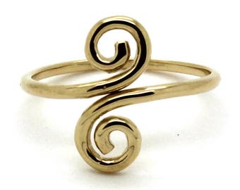 14K Yellow or White Gold Adjustable Double Swirl Flourish Loops Toe Ring