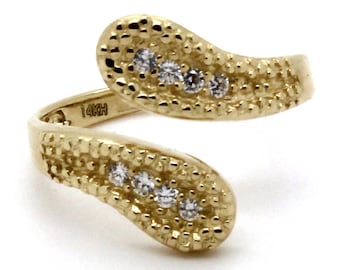 14K Yellow Gold Adjustable Wrap Around Toe Ring with CZ