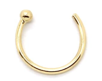 14K Yellow Gold Open Nose Hoop Ring – Sizes 16G-22G