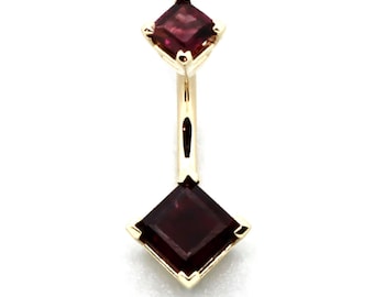 14K Yellow or White Gold Double Belly Ring with 6mm and 4mm Princess Garnet