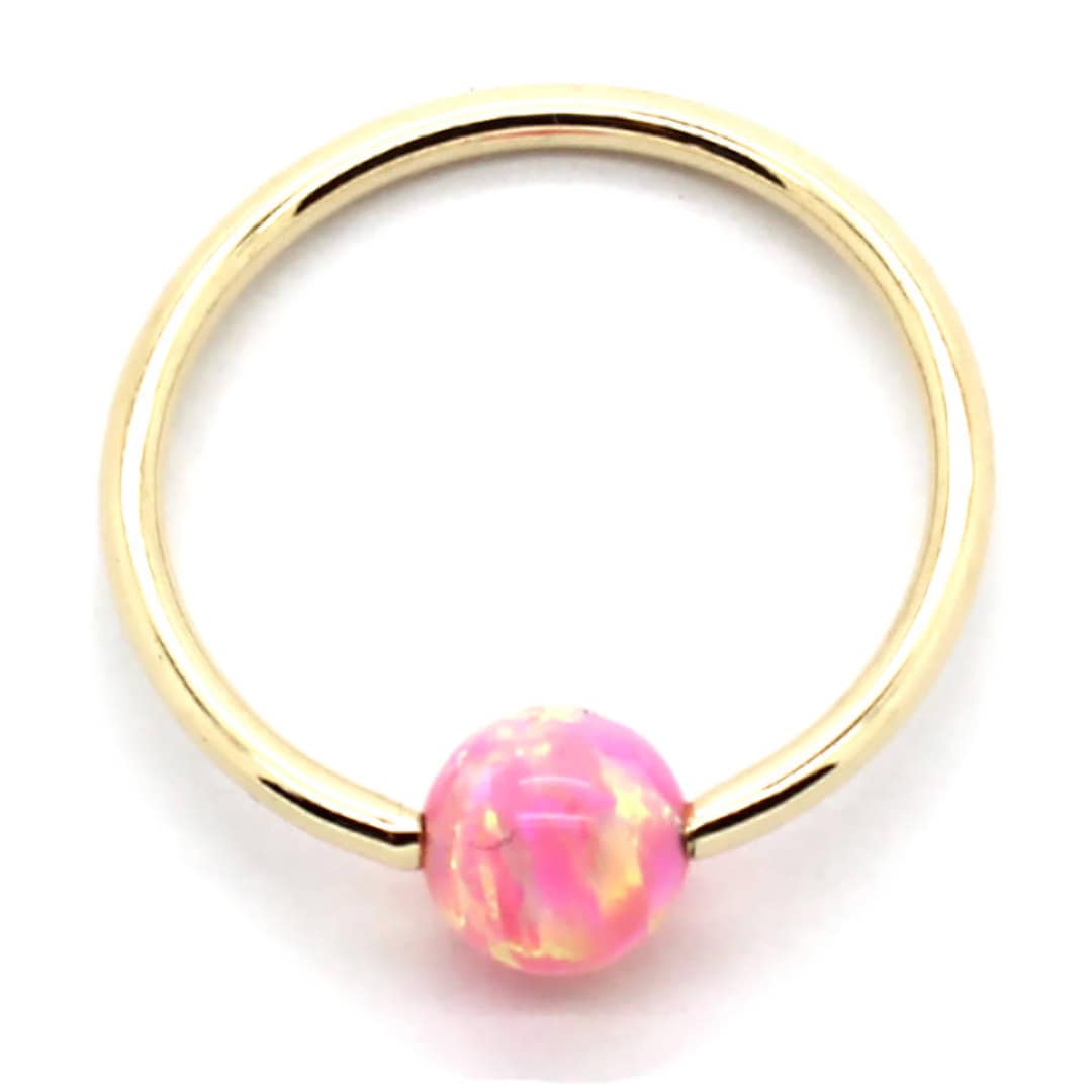 14K Yellow Gold Captive Belly Ring Ring With Pink Opal Bead - Etsy