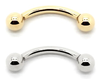 14K Yellow or White Gold Curved Barbell With 6mm & 4mm Balls - Etsy
