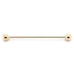 14K Yellow Gold Industrial Scaffold Straight Barbell With Screwball ...