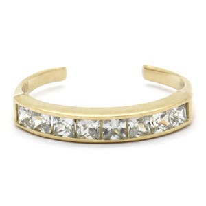 14K Yellow Gold Adjustable Channel-Set Band Toe Ring with Princess CZ