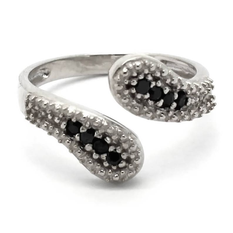 14K White Gold Adjustable Wrap Around Toe Ring with Black CZ 14K White Gold Adjustable Wrap Around Toe Ring with Black CZ
