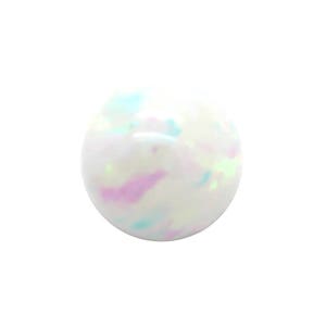 May include: A white opal bead with iridescent blue, pink and green colours.