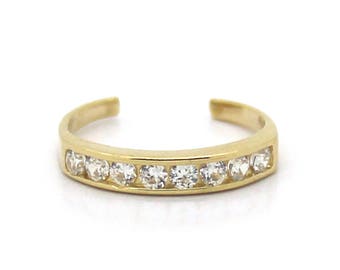 14K Yellow Gold Adjustable Channel-Set Band Toe Ring with CZ