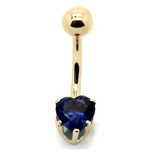 14K Gelb oder Weißgold Solitär Bauch Ring mit 6mm blauem Spinell Herz