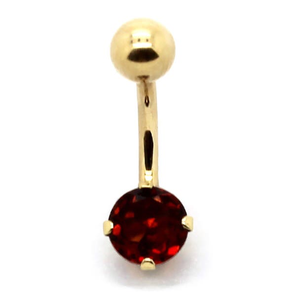 14K Yellow or White Gold Solitaire Round Belly Ring with 6mm Garnet