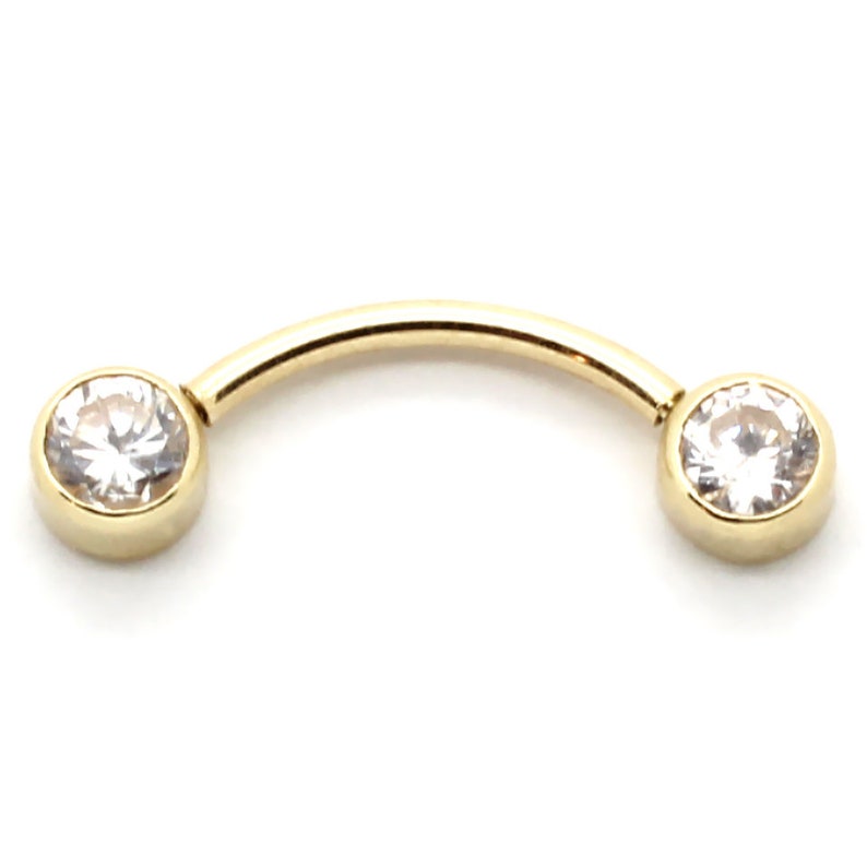 14K Yellow or White Gold Curved Barbell with Screwballs 12G-20G