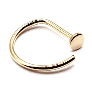 14K Yellow or White Gold Nose Ring 18 gauge 9mm x 6mm with a 3mm disc for Nose Hoop, Lip piercings