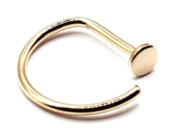 14K Yellow or White Gold Nose Ring 18 gauge 11mm x 7mm with a 3mm disc for right or left Nose Piercing