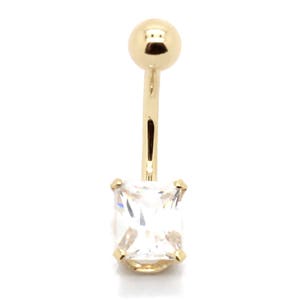 14K イエローまたはホワイト ゴールド ソリティア ベリー リング、8 x 6 mm エメラルド カット CZ