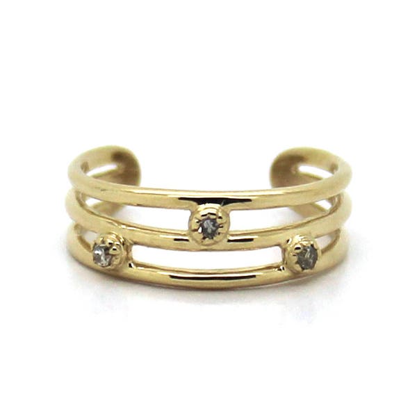 14K Yellow Gold Adjustable Triple Band Toe Ring with CZ