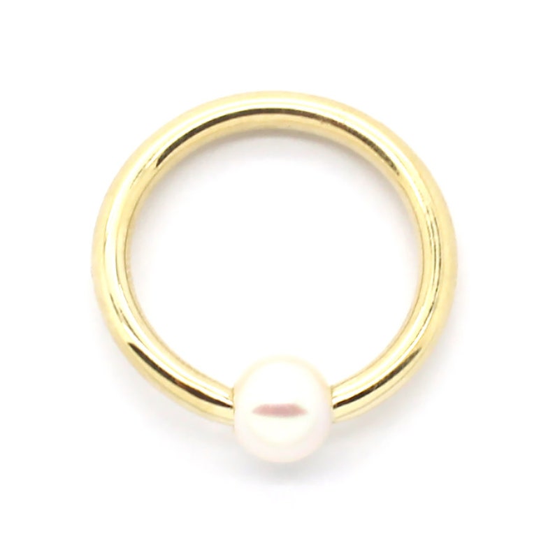 14K Yellow Gold Captive Bead Cultured Pearl Ring Sizes - Etsy