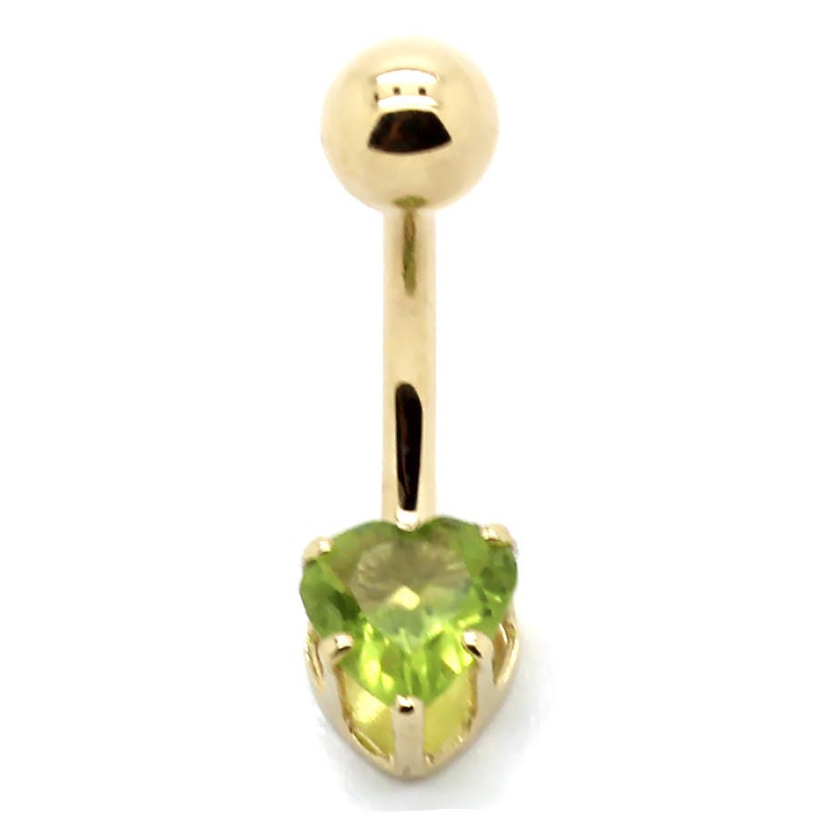 14K Yellow Gold Solitaire Belly Ring With 6mm Peridot Heart - Etsy