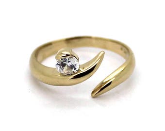 14K Yellow Gold Adjustable Crossover Solitaire Toe Ring with CZ