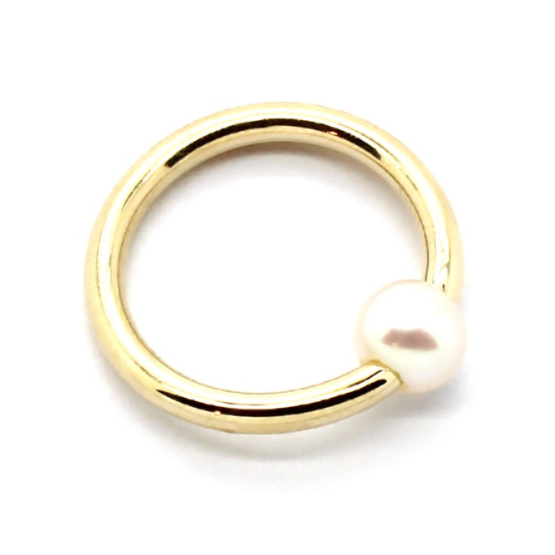 14K Yellow Gold Captive Bead Cultured Pearl Ring Sizes - Etsy