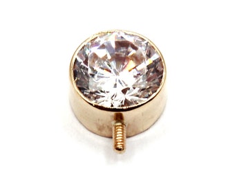 Tornillo de bisel de repuesto de oro amarillo o blanco de 14 quilates, de 6 mm, con circonita cúbica, solo para roscas internas de 1,2 mm.