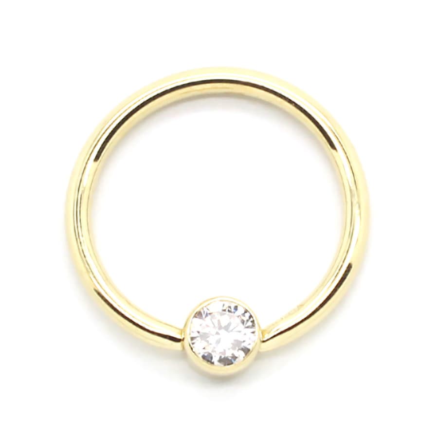 14K Yellow or White Gold Captive Bezel CZ Ring – Sizes 12G-18G