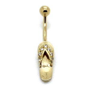 14K Yellow Gold Beach Sandal Belly Ring with CZ