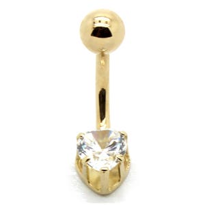 14K イエロー ゴールド ソリティア ベリー リング 6 mm CZ ハート付き