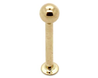 14K Yellow Gold 16G x 9mm Labret / Monroe with 4mm screwball