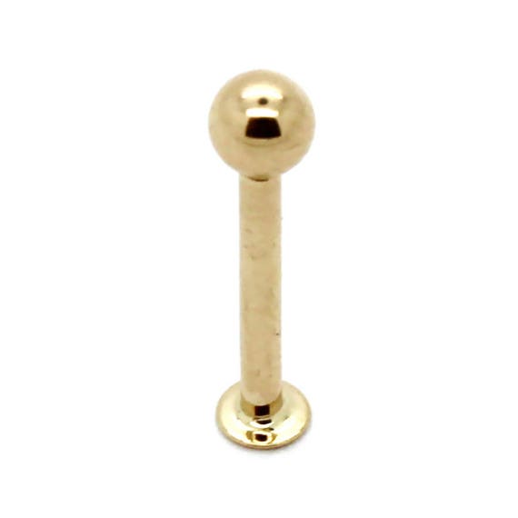 14K Yellow Gold 16G x 9mm Labret Monroe with 4mm screwball