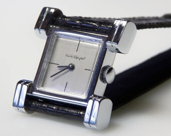 Armbanduhr EMILE PEQUIGNET Jahrgang 1970-80 Couturier Modernista polso orologio manuale movimento manuale con scatola di legno originale - francese signore orologio