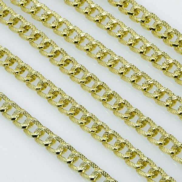 Gold anodized aluminum textured faceted curb chain 6x8 mm - Twisted Open Link Chain Chunky Eloxal Halsette Jewelry Making Supplies