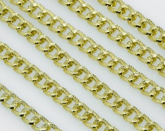 Gold anodized aluminum textured faceted curb chain 6 x 8 mm - Twisted Open Link Chain Chunky Eloxal Halsette Jewelry Making Supplies