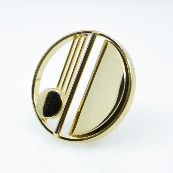 Unique geometric Style Brooch from the 60s - golden scandinavian design - vergoldete runde Brosche 60er Jahre Minimalismus Stil