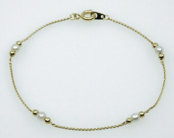Single Pearl Bracelet 19 cm Gold Double with small gold pearls and wax pearls, simple dainty pearl bracelet wedding bracelet