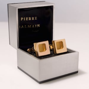 PIERRE BALMAIN PARIS Gold plated Handheld Buttons Men Cufflinks 1970's Couturier Modernist Designer Dandy Dapper Accessory Groomsmen Gift