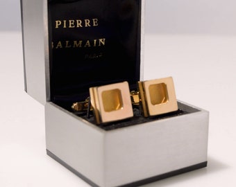 PIERRE BALMAIN PARIS Gold plated Handheld Buttons Men Cufflinks 1970's Couturier Modernist Designer Dandy Dapper Accessory Groomsmen Gift