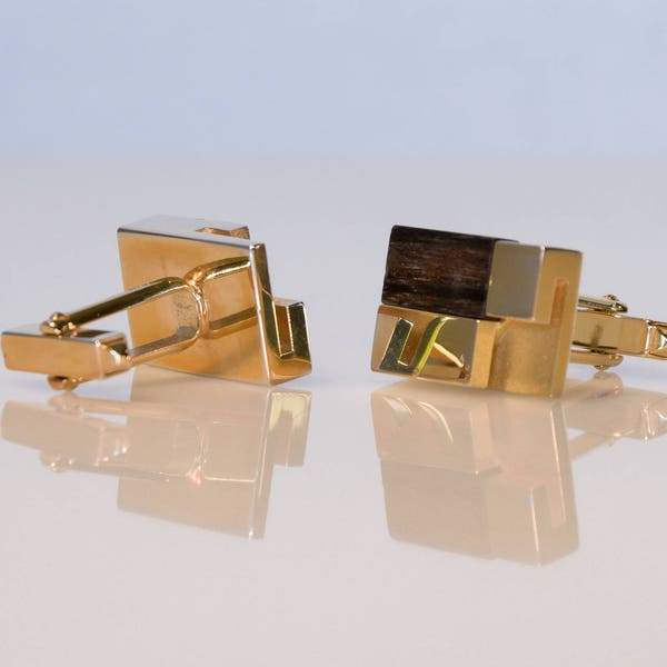 Cufflinks PIERRE BALMAIN PARIS gilded Vintage French Cufflinks 1970 Couturier Modernist Designer Dandy Dapper Men Accessory