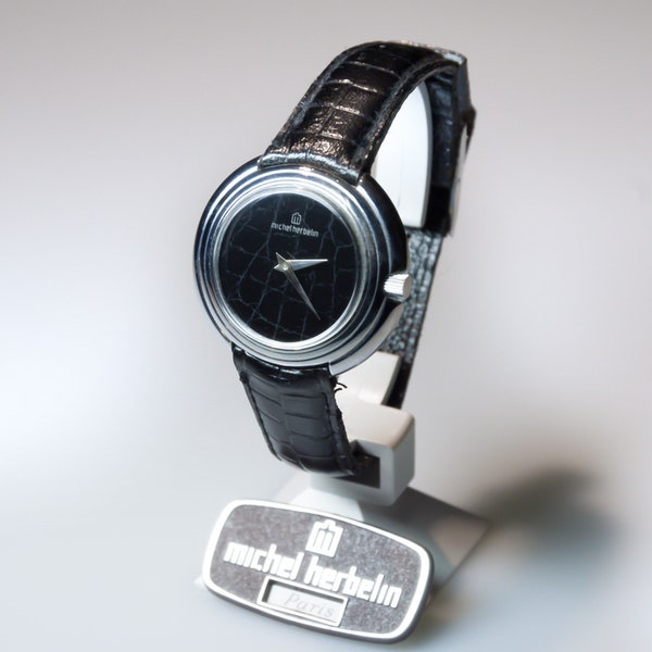 French MICHEL HERBELIN 70s 80s Armbanduhr silberfarben - unisex wrist watch with manual movement (France - Paris) original leatherstrap