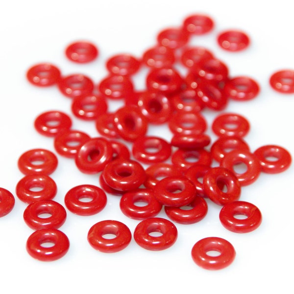 Vintage Acrylic Rings Donut Beads - 12 mm plastic round connector rings red, Tiny hoop beads, Lucite beads