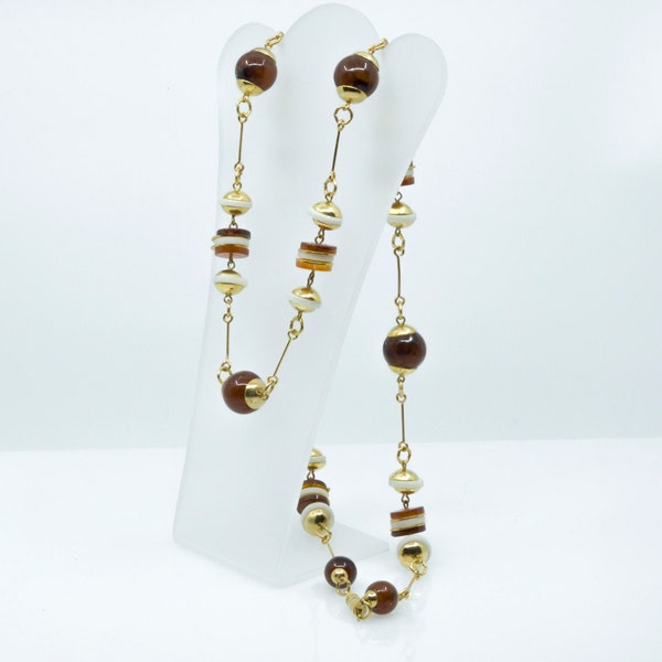 Halskette Galalith, Lucite, Celluloid 70er Jahre ca. 80 cm Länge - vintage filigree necklace 1960s 1970s Pinupgirl Style Rockabilly Boho
