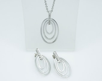 Necklace and earrings in 925 sterling silver set with cubic zirconia stones - Unique ladies necklace & earrings 925 silver statement