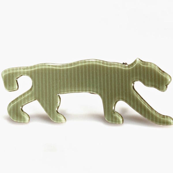 LEA STEIN Brooch-PARIS Vintage Near-80s Panther Brooch Couturier Modernist France Fashion-Art Deco Style laminates Celluloid