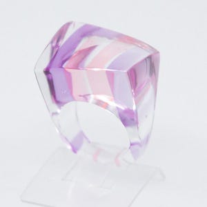 Mid-Century Laminated Lucite Statement Ring flourescent colours Size 6.1 (52) Geometric Beveled Layered Asymmetrical Modernist Accessory