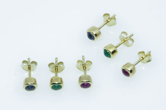 Solid 14k Tiny Stud Earrings Yellow Gold with Gen… - image 3