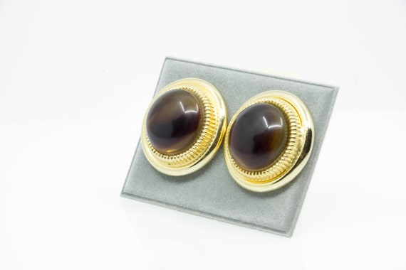 Vintage Ear Clips - 70s - Brass Plated with Faux … - image 2